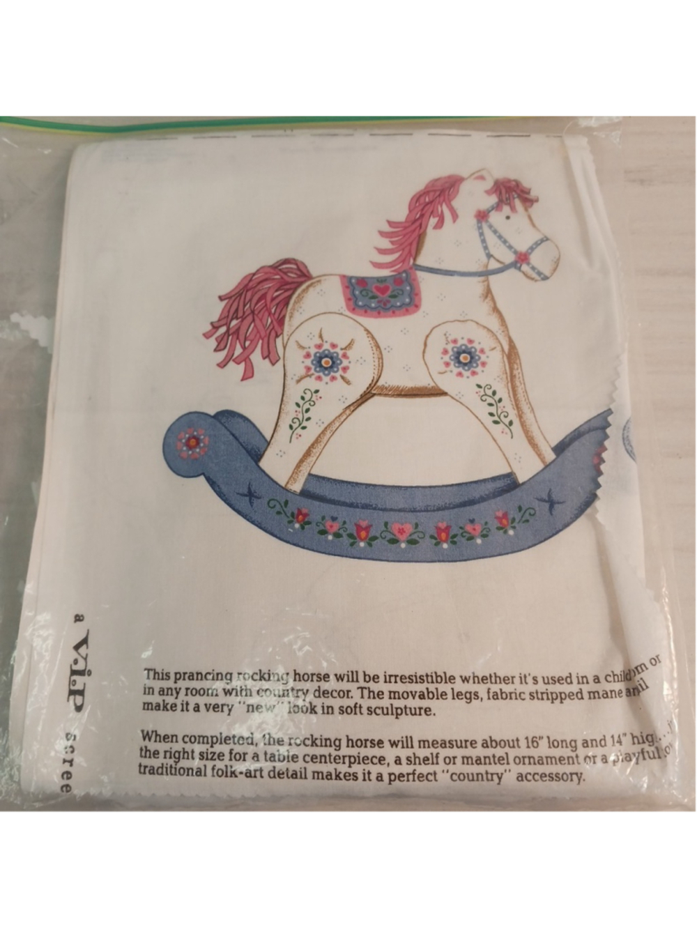 Cranston Prancing Rocking Horse Fabric Panel Cut N Sew VIP Vintage Blue Pink